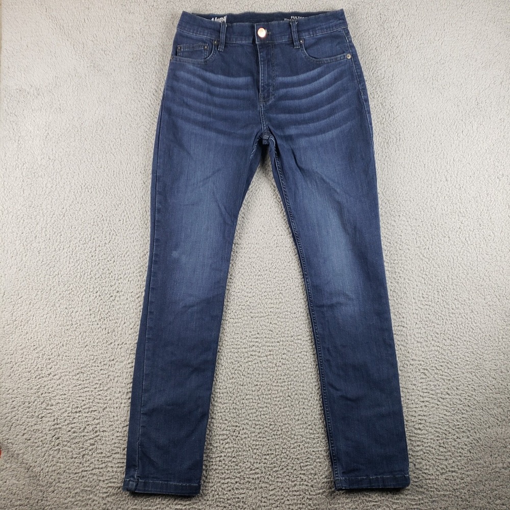 Mugsy Fultons Jeans Mens 33x32 (30x31) Blue Whiskered Stretch Denim Straight Leg
